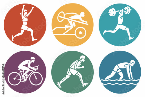 Athletes performing various sports and exercises, isolated on white background