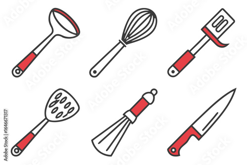 Set of kitchen utensils isolated on white background