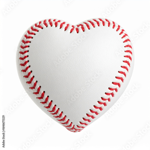 A heart-shaped baseball, symbolizing love and passion for the game, isolated