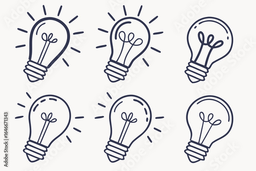 Collection of handdrawn lightbulb icons representing ideas isolated on white