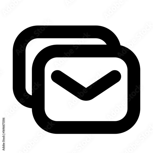 Black and white line icon of two envelopes symbolizing incoming mail, messages, and digital correspondence for web and app interfaces.