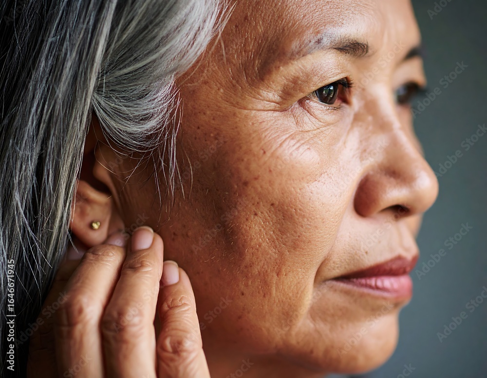 Fototapeta premium Close-up portrait of a thoughtful senior woman