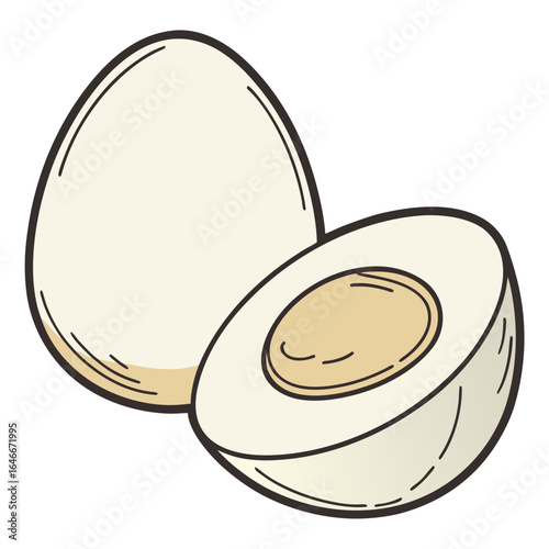 Whole boiled egg and half egg isolated on white background