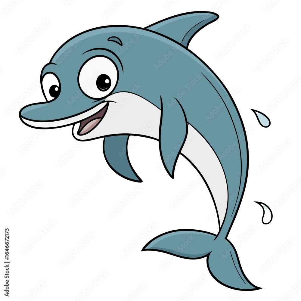 Fototapeta premium Happy cartoon dolphin jumping isolated on white background