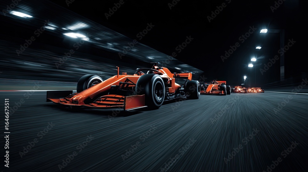 Naklejka premium Night race, Formula 1 cars, blurred motion