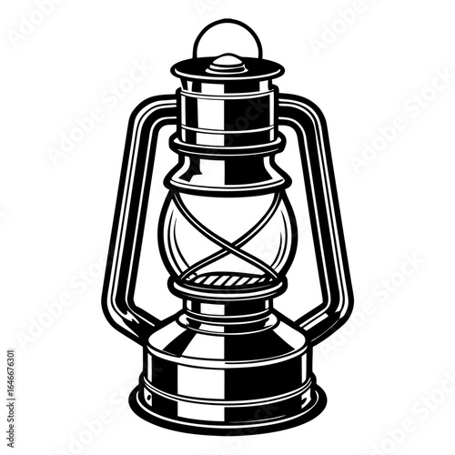 Vector art of vintage kerosene lantern for lighting, isolated on white background