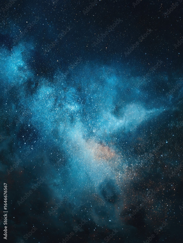 Fototapeta premium Deep space nebula, vibrant blues and purples, filled with scattered stars
