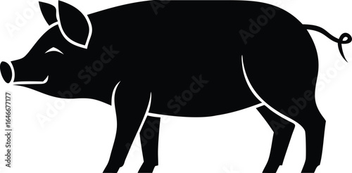 Black silhouette of a pig standing swine animal