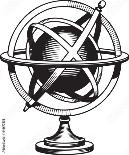 Armillary Sphere Vector Illustration of Ancient Astronomical Instrument