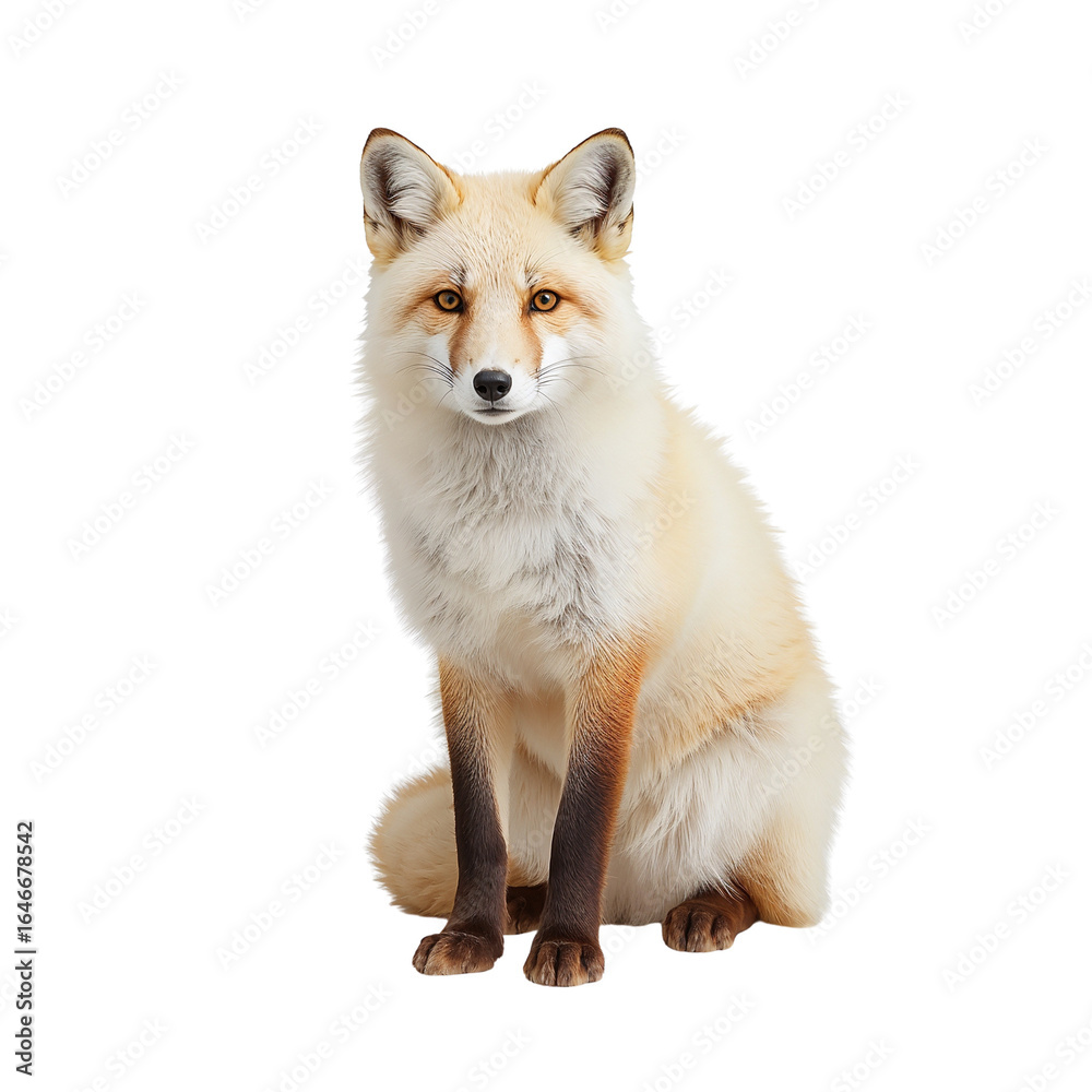 Fototapeta premium Arctic fox sitting on isolated white background 