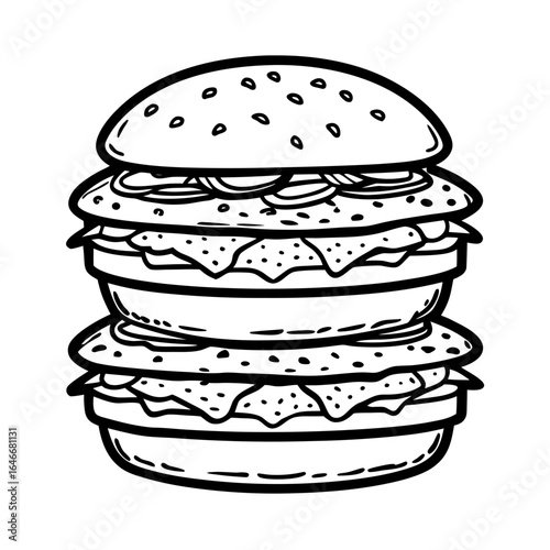 Vector art of double cheeseburger with sesame seed bun isolated on white background