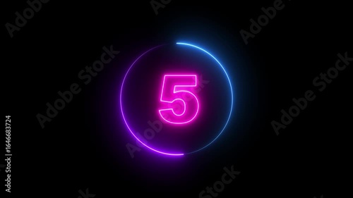 10 to 1 second modern digital countdown timer neon light style on black background, 10 seconds simple countdown timer.10 second technology digital neon led light game timer animation background. 