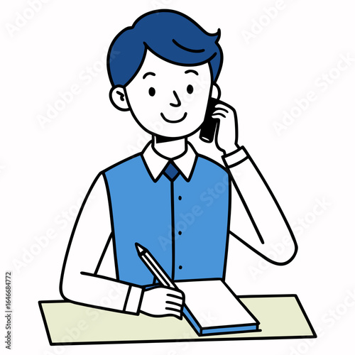 Office Worker Answering Phone Vector Illustration