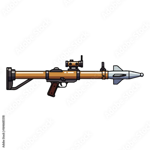 Detailed vector illustration of a generic portable rocket launcher, showcasing its robust design and readiness, an essential concept for military equipment and defense technology.