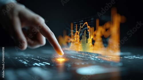 Finger Touching Futuristic Data Visualization Business Concept.