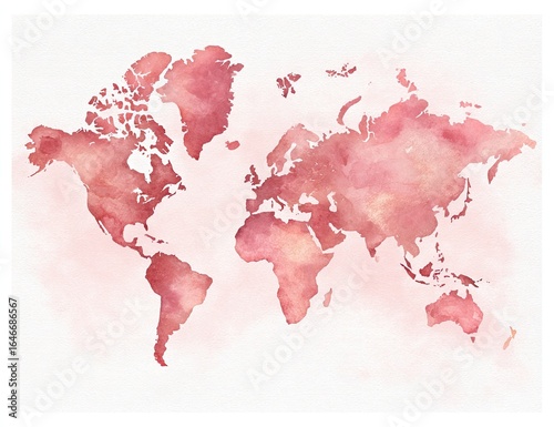 Rose-toned watercolor world map