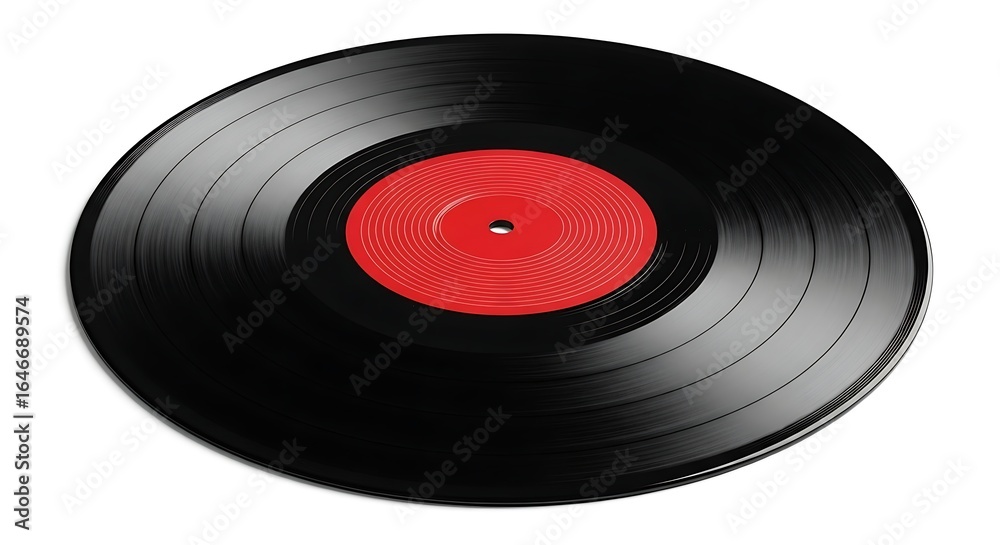 Fototapeta premium classic black vinyl record with red label isolated