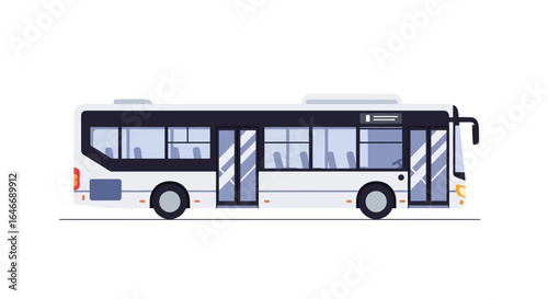Side view of a modern white city bus, featuring passenger compartments and doors.