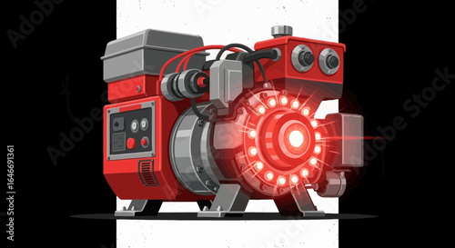 Cartoon of a luminous red electric generator standing on a stark background