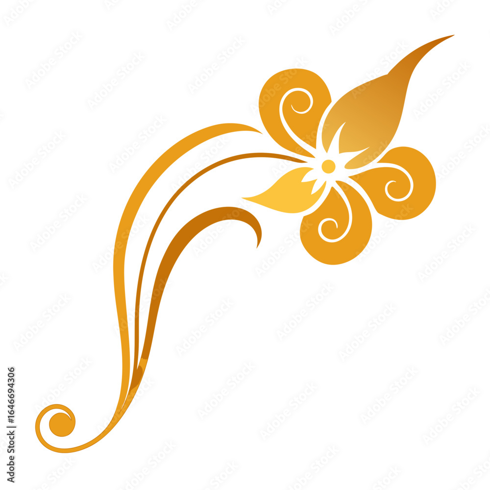 Obraz premium Elegant golden swirl flower design with a white background
