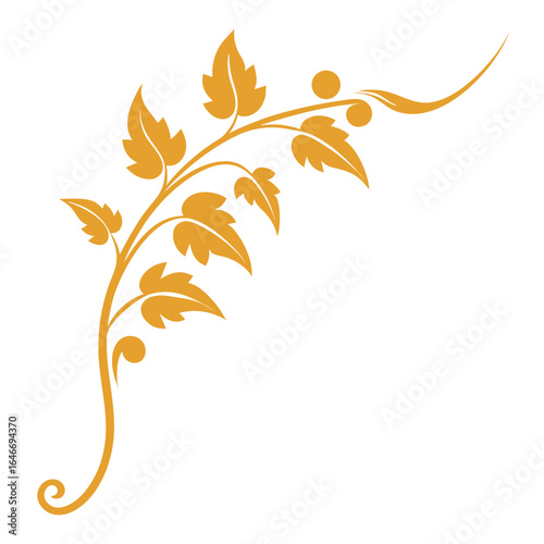 Elegant golden floral swirl with leaves and berries