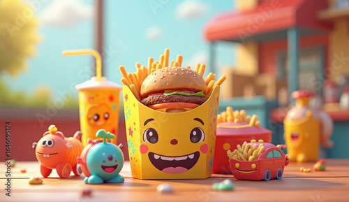 Fun Food and Toys: A Cartoonish Mealtime Scene