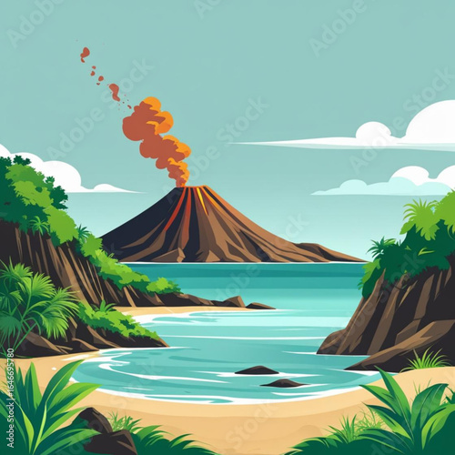 volcano in a tropical Hawaiian landscape