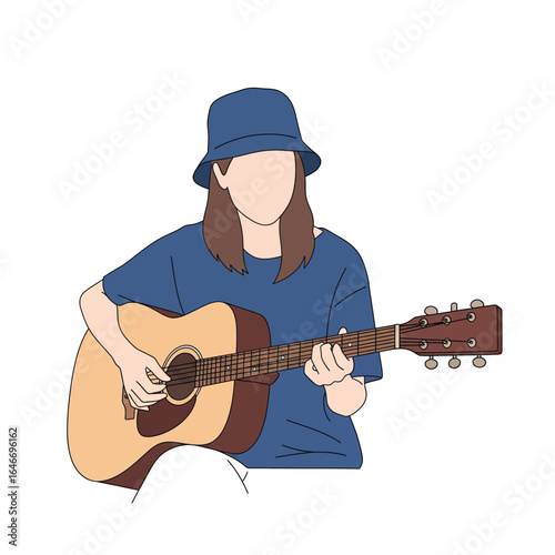 Vector illustration of person playing acoustic guitar isolated on white background