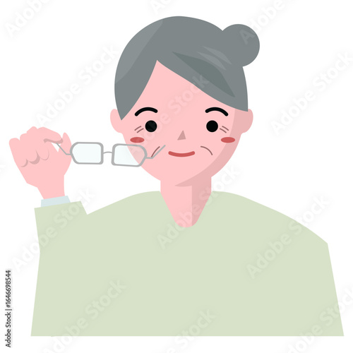 眼鏡を外すおばあちゃん。ベクターイラスト