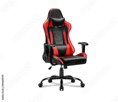 Black and red gaming chair on a white background