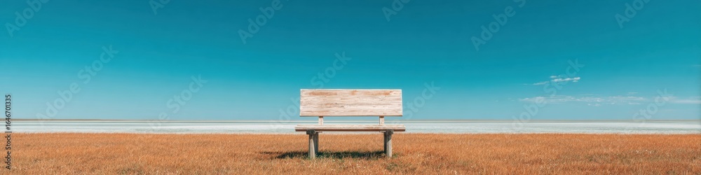 Obraz premium Premium Rustic Prairie Road Scene with Blank Wooden Sign and Bench Authentic Open Field Landscape for Real Estate Marketing and Inspirational Content