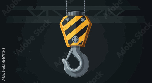 Suspended Construction Crane Hook with Yellow and Black Stripes Illustration