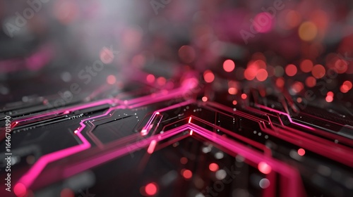 Wallpaper Mural Circuit board neon pink streams of light bokeh Torontodigital.ca