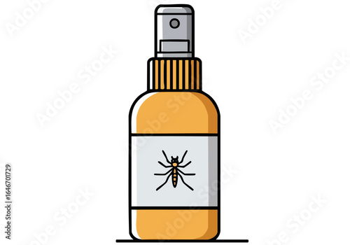 A stylized bottle of 'Repel Mosquito Defense' spray with a mosquito graphic. Clean, modern illustration. Perfect for health, wellness, and outdoor product visuals.