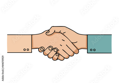 Two hands shake in solidarity bond A simple modern illustration conveying trust and partnership Clean lines and a soft color palette create a professional and approachable feel