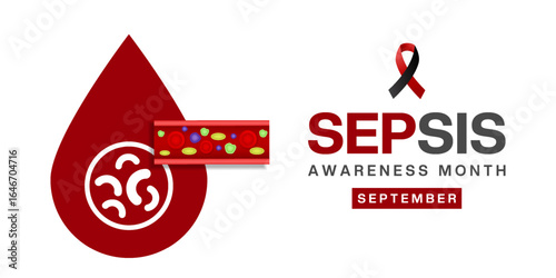 September is Sepsis Awareness Month. Blood. Suitable for posters, banners and social media. White background.