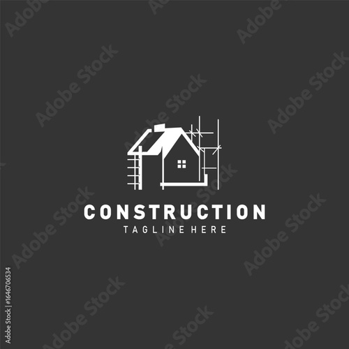 Construction structure line home building and repair logo Design illustration template