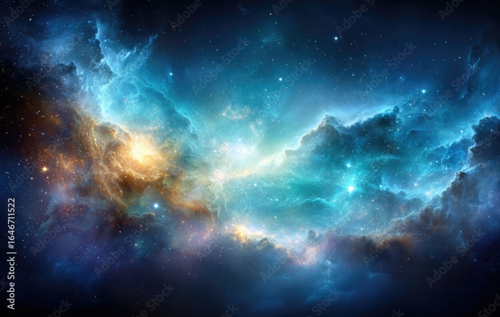Fototapeta premium Cosmic nebula, vibrant colors, swirling clouds of gas and dust, starlit void
