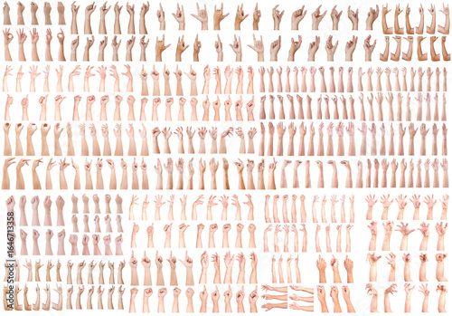 SUPER SET of Caucasian hand gestures isolated over the white background.