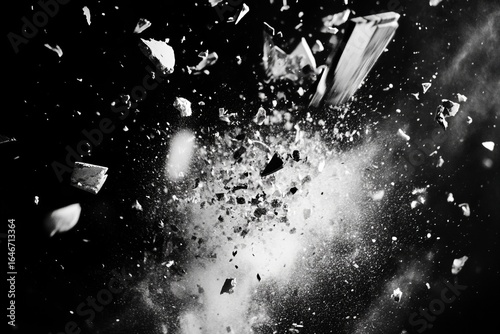 Exploding Object in Mid-Air: A Dynamic Black and White Compositi