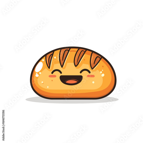 Smiling cartoon bread loaf with rosy cheeks and a glossy surface