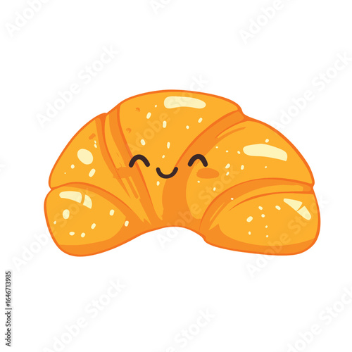 Smiling Cartoon Croissant with GoldenBrown Hue and Sprinkled Texture