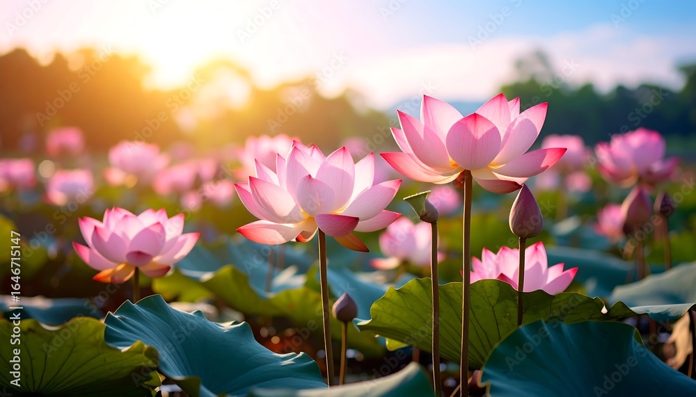 Fototapeta premium Lotus flowers in sunrise