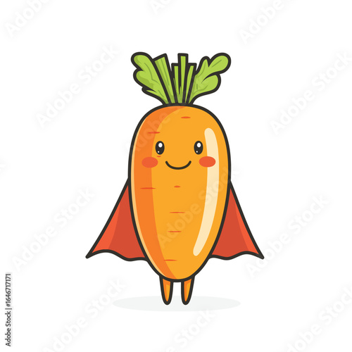 Smiling Superhero Carrot with Red Cape and Green Leafy Hair