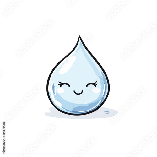 Smiling Water Droplet Cartoon with Eyelashes and Happy Expression