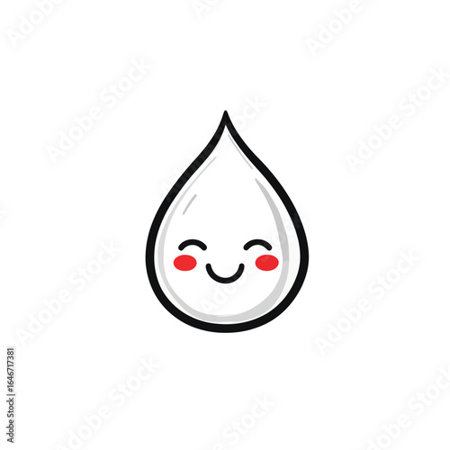 Smiling White Water Drop with Rosy Cheeks and Black Outline