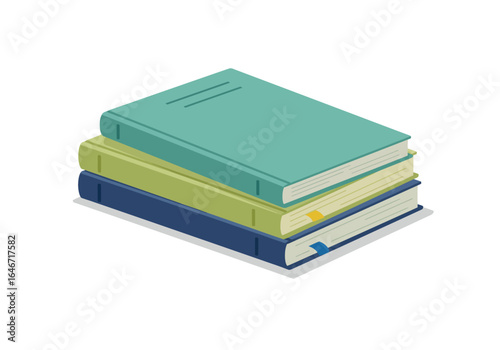 Stack of Three Colorful Books with Bookmarks Illustration