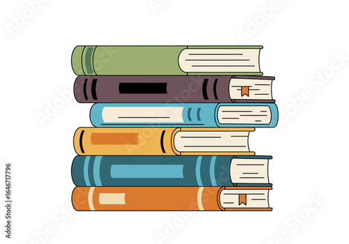 Stack of Colorful Books with Different Designs and Markers