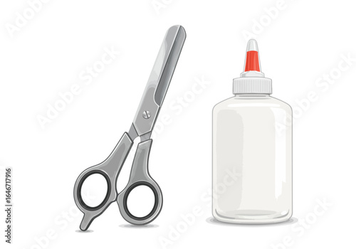 Silver Scissors and White Glue Bottle for Crafts and Projects