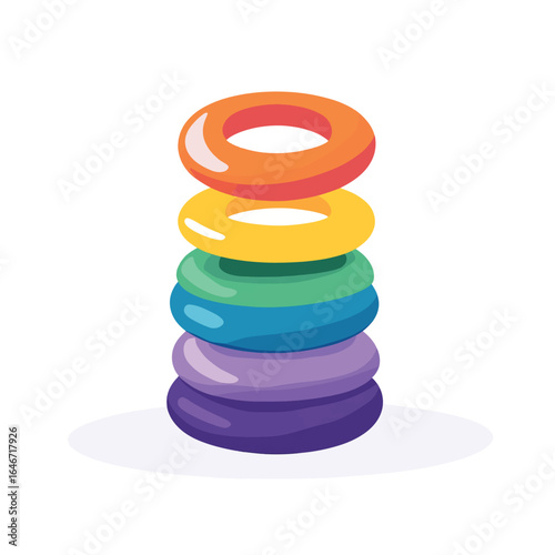 Stacked colorful rings toy with orange yellow green blue and purple